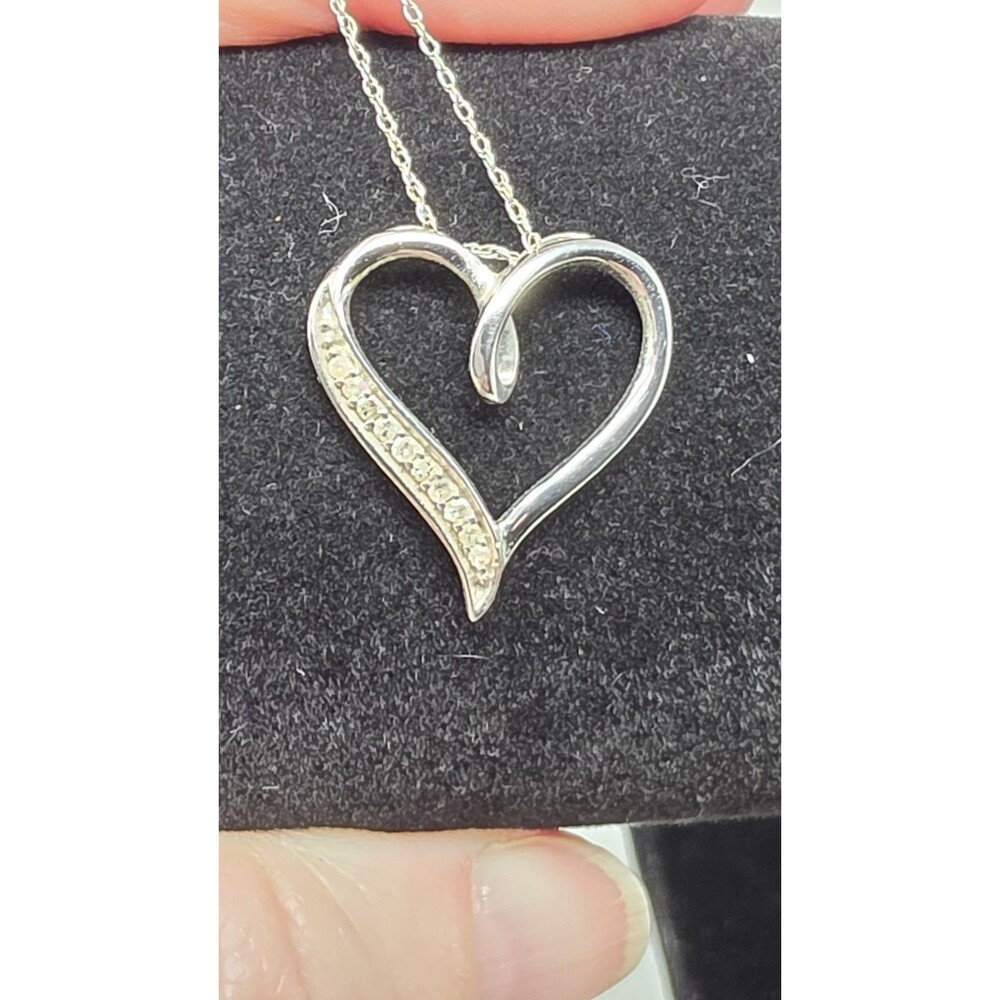 925 Sterling Silver Open Heart Necklace CZ Accent Pendant 18" Chain Adjustable
